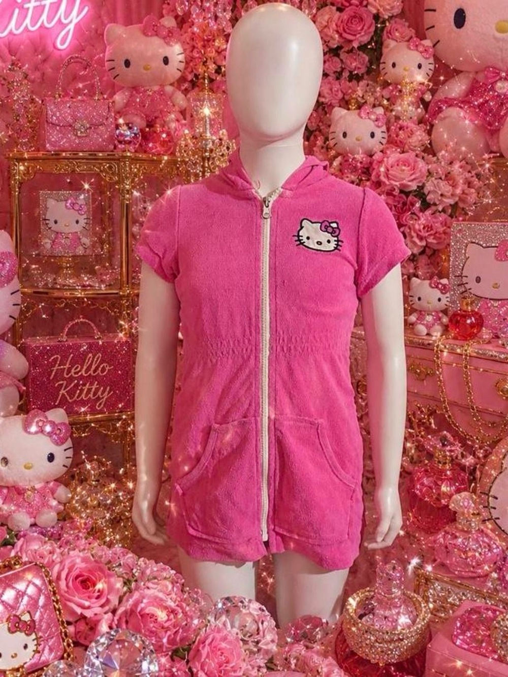 Hello Kitty Pink Hooded Kids One-Piece Romper